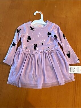 Cat & Jack Lavender Tulle Skirt Dress with Black Cat Print